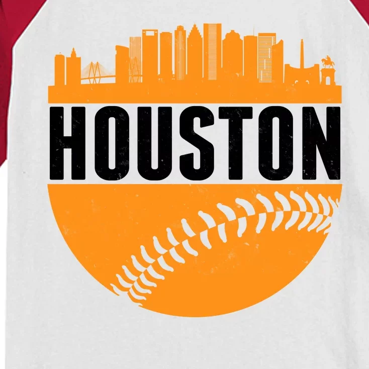 Classic Houston Skyline Baseball Kids Colorblock Raglan Jersey