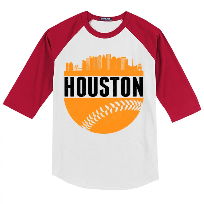 Classic Houston Skyline Baseball Kids Colorblock Raglan Jersey