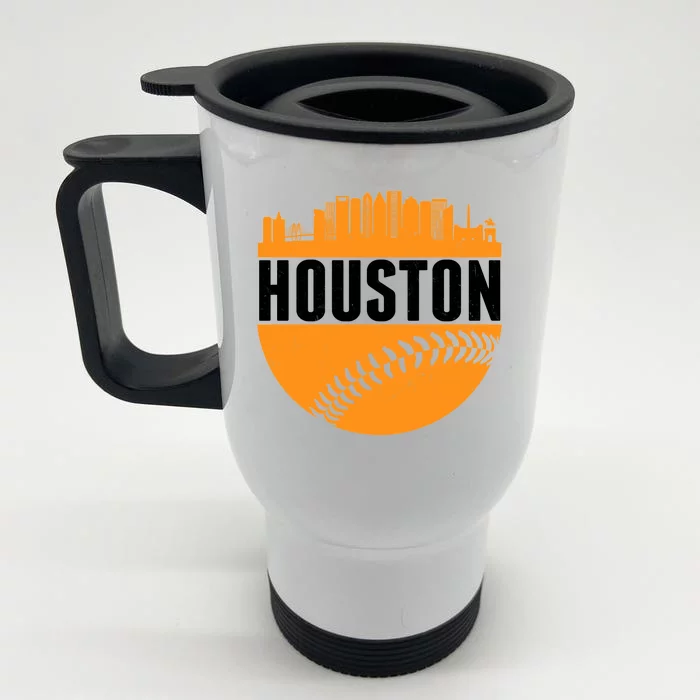 Classic Houston Skyline Baseball Front & Back Stainless Steel Travel Mug