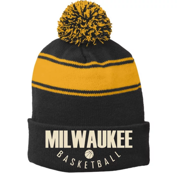 Classic Milwaukee Basketball Stripe Pom Pom Beanie