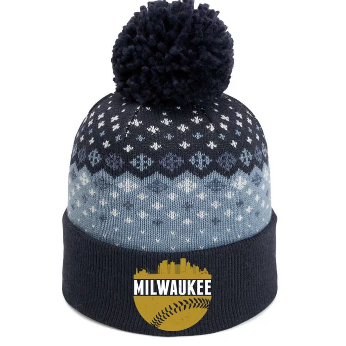 Classic Milwaukee Skyline Baseball The Baniff Cuffed Pom Beanie