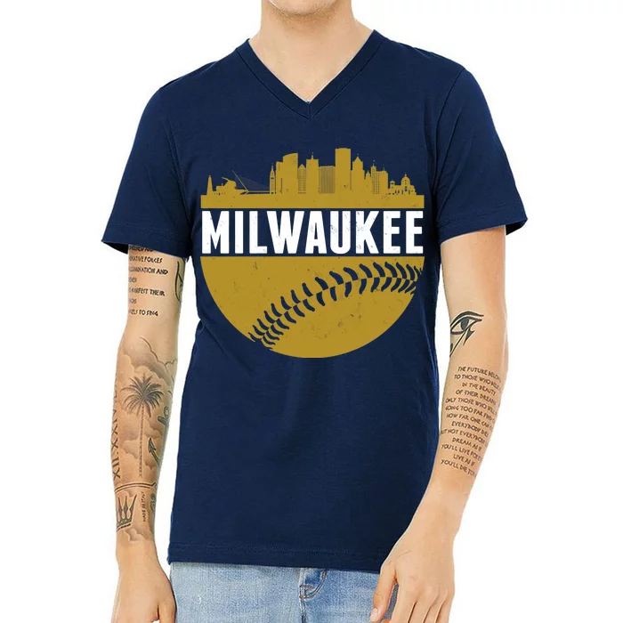 Classic Milwaukee Skyline Baseball V-Neck T-Shirt