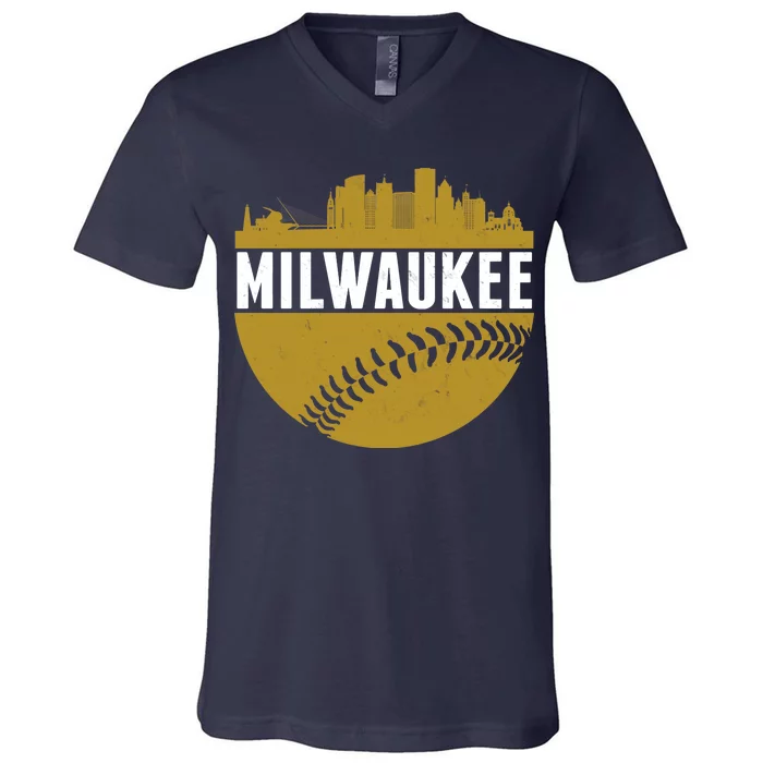 Classic Milwaukee Skyline Baseball V-Neck T-Shirt