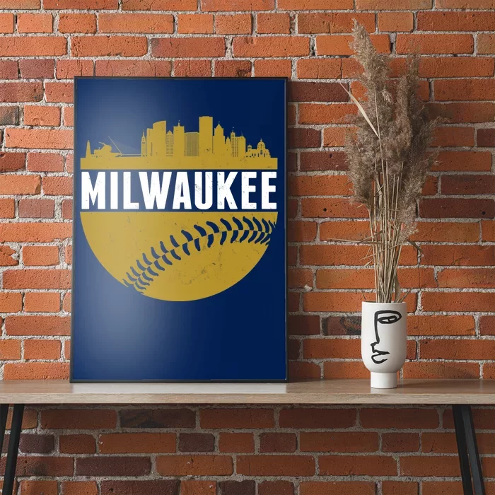 Classic Milwaukee Skyline Baseball Poster