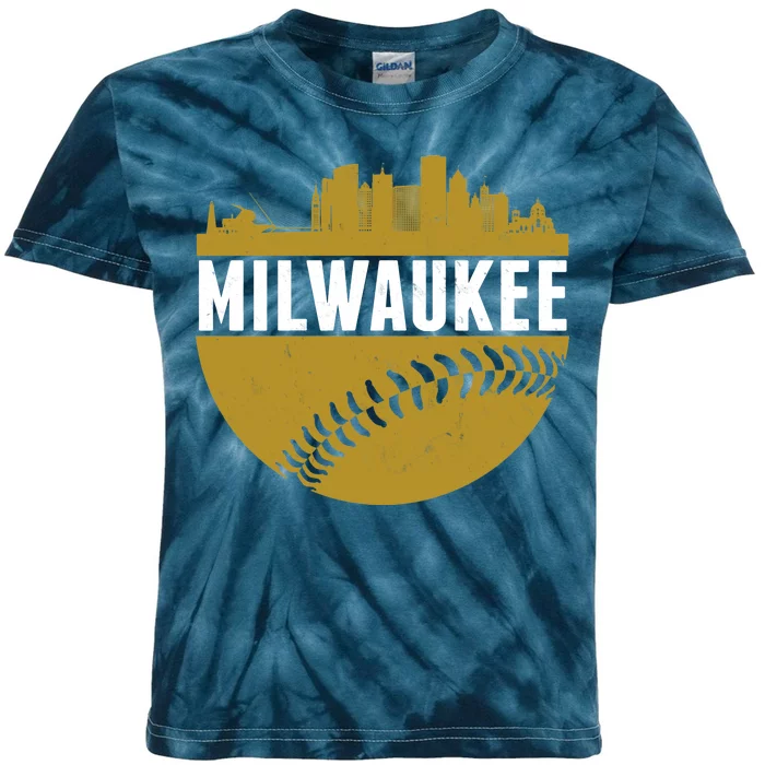 Classic Milwaukee Skyline Baseball Kids Tie-Dye T-Shirt