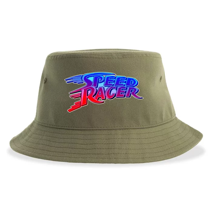 Classic Retro Speed Racer Logo Sustainable Bucket Hat