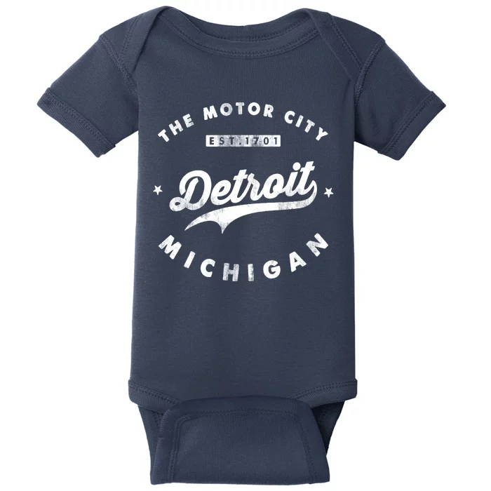 Classic Retro Vintage Detroit Michigan Motor City Baby Bodysuit