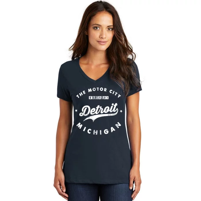 Classic Retro Vintage Detroit Michigan Motor City Women's V-Neck T-Shirt