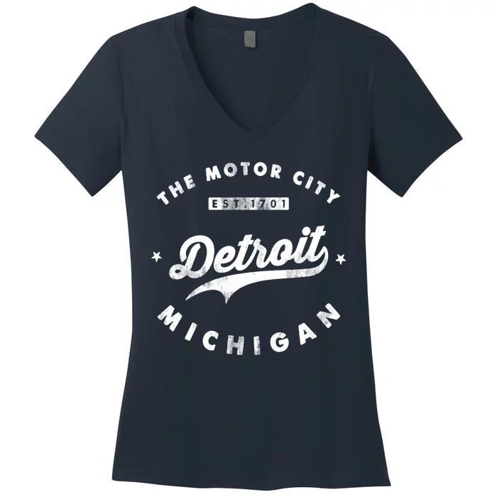 Classic Retro Vintage Detroit Michigan Motor City Women's V-Neck T-Shirt