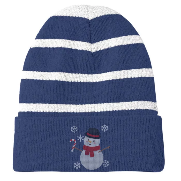 Classic Snowman Ugly Christmas Striped Beanie with Solid Band