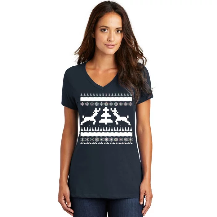 Classic Ugly Christmas Sweater Women's V-Neck T-Shirt