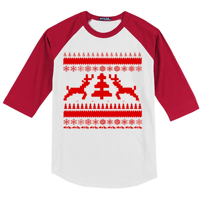 Classic Ugly Christmas Sweater Kids Colorblock Raglan Jersey