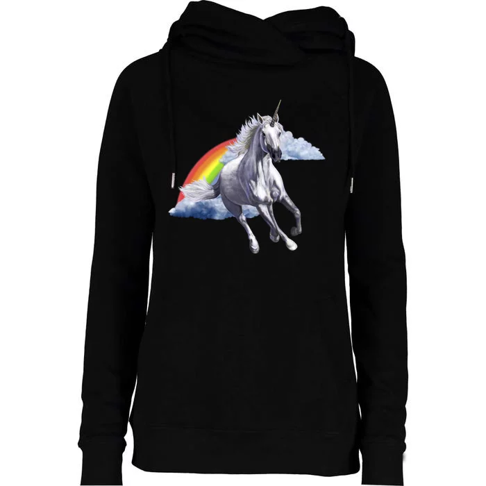 Classic Unicorn Rainbow Womens Funnel Neck Pullover Hood