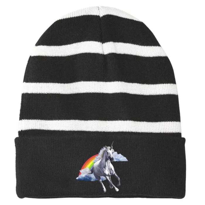 Classic Unicorn Rainbow Striped Beanie with Solid Band