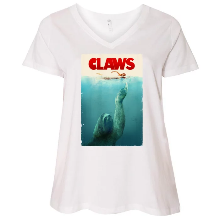 Claws Sloth Women's V-Neck Plus Size T-Shirt