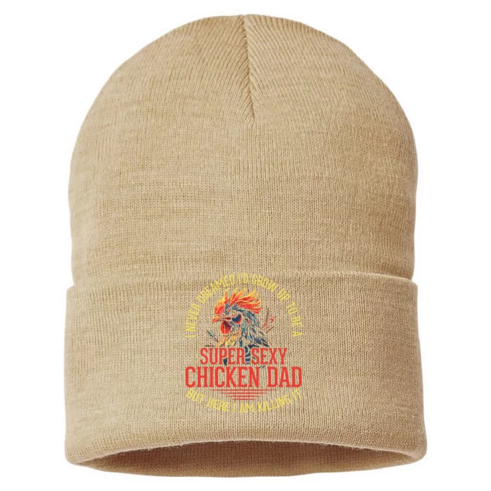 Chicken Lover Best Dad Ever Chicken Farmer Fathers Day Sustainable Knit Beanie