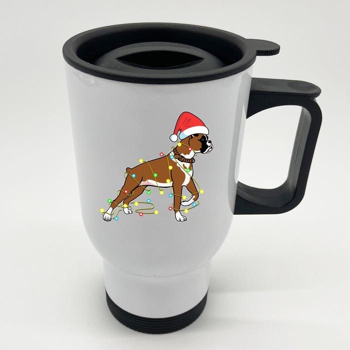 Christmas Lights Boxer Dog Lover Funny Gift Front & Back Stainless Steel Travel Mug