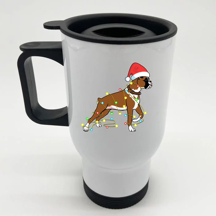 Christmas Lights Boxer Dog Lover Funny Gift Front & Back Stainless Steel Travel Mug