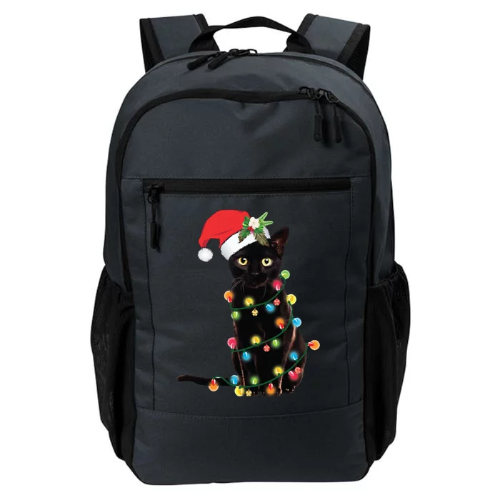 Christmas Lights Black Cat Santa Daily Commute Backpack