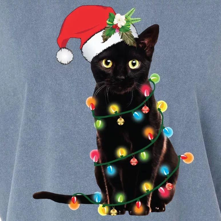 Christmas Lights Black Cat Santa Garment-Dyed Women's Muscle Tee