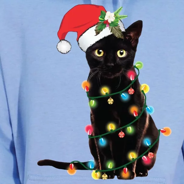 Christmas Lights Black Cat Santa Unisex Surf Hoodie