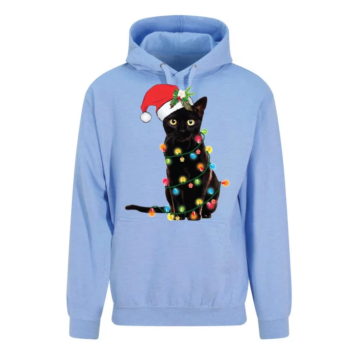 Christmas Lights Black Cat Santa Unisex Surf Hoodie