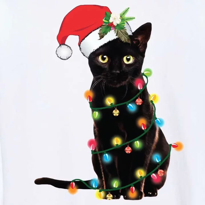 Christmas Lights Black Cat Santa Garment-Dyed Sweatshirt