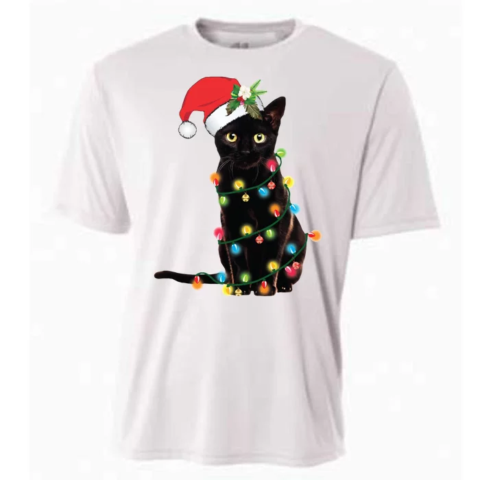 Christmas Lights Black Cat Santa Cooling Performance Crew T-Shirt