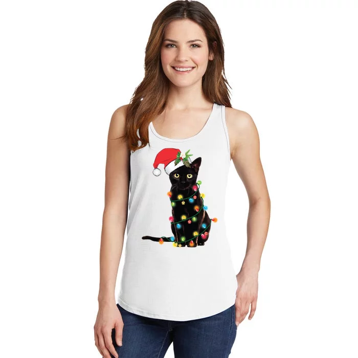 Christmas Lights Black Cat Santa Ladies Essential Tank