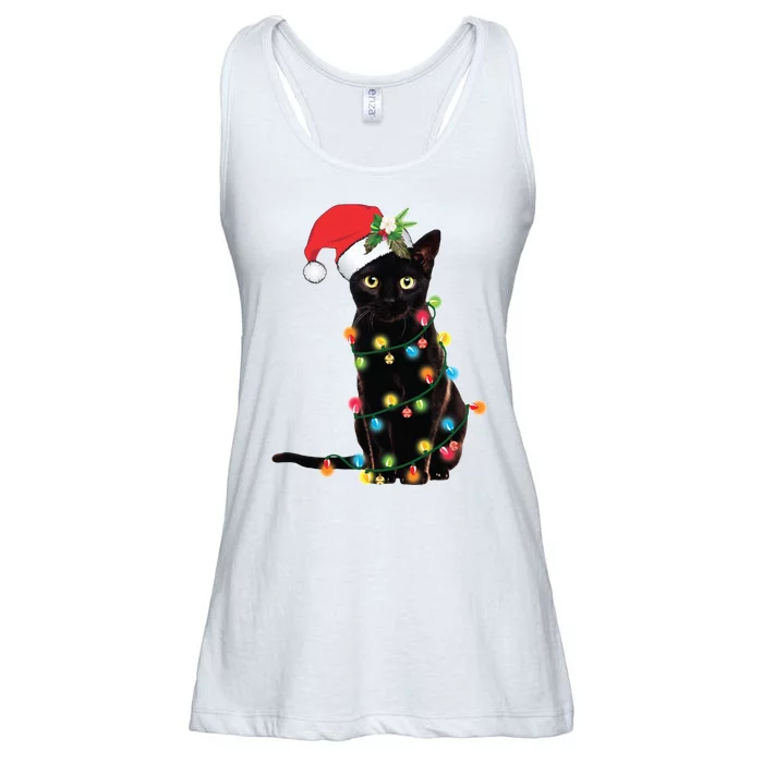 Christmas Lights Black Cat Santa Ladies Essential Flowy Tank