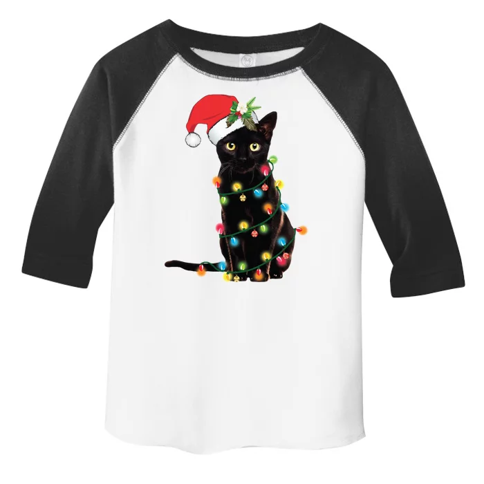 Christmas Lights Black Cat Santa Toddler Fine Jersey T-Shirt