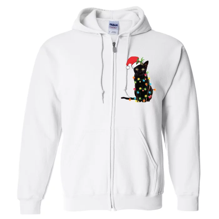 Christmas Lights Black Cat Santa Full Zip Hoodie