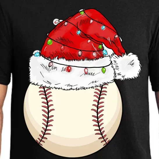 Christmas Lights Baseball Santa Hat Catcher Pitcher Pj Gift Pajama Set