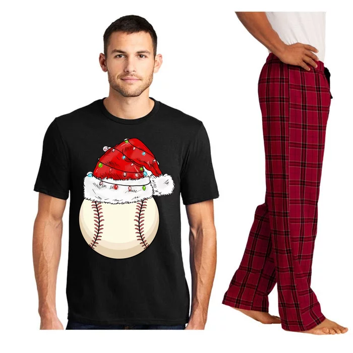 Christmas Lights Baseball Santa Hat Catcher Pitcher Pj Gift Pajama Set