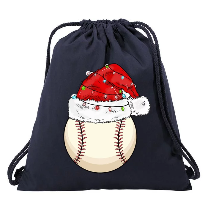 Christmas Lights Baseball Santa Hat Catcher Pitcher Pj Gift Drawstring Bag