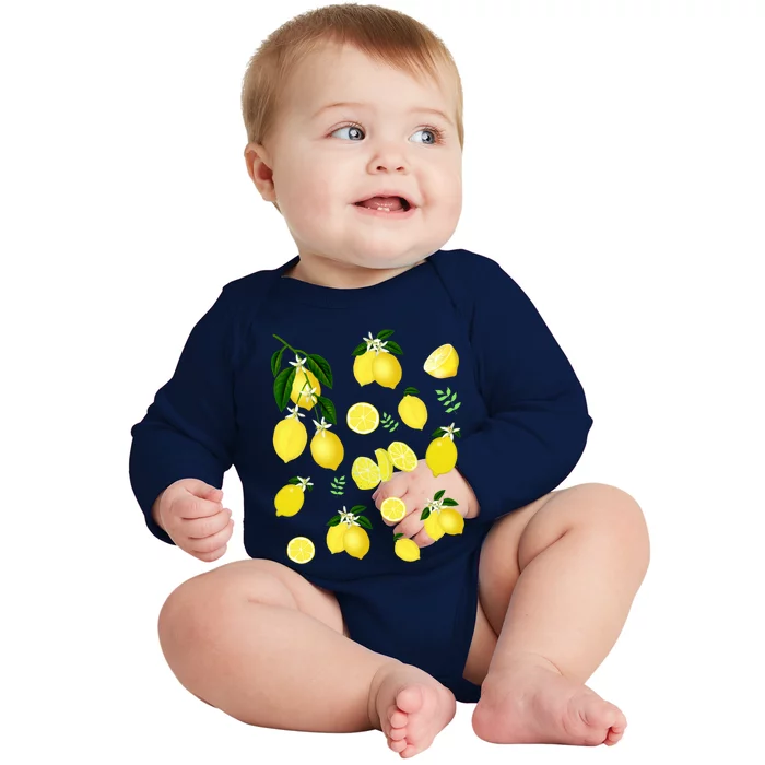 Cute Lemon Botanical Gardening Summertime Lemon Lover Gift Baby Long Sleeve Bodysuit