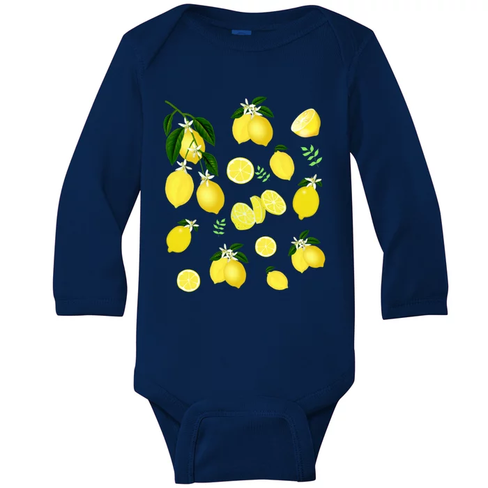 Cute Lemon Botanical Gardening Summertime Lemon Lover Gift Baby Long Sleeve Bodysuit