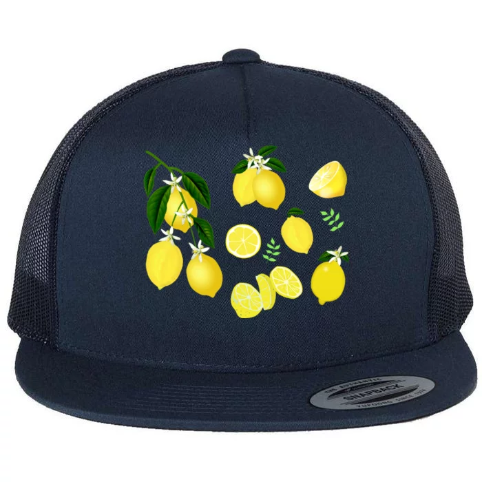 Cute Lemon Botanical Gardening Summertime Lemon Lover Great Gift Flat Bill Trucker Hat