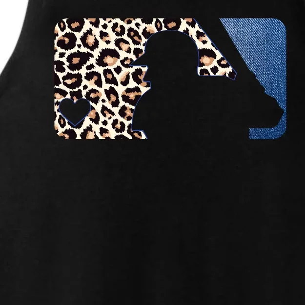 Cute Leopard Blue Jean Print Baseball Logo Ladies Tri-Blend Wicking Tank