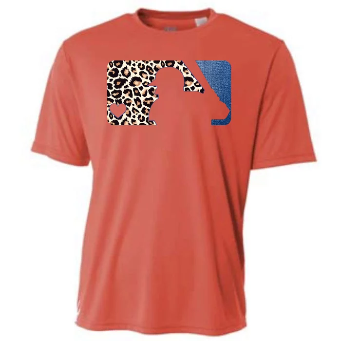 Cute Leopard Blue Jean Print Baseball Logo Cooling Performance Crew T-Shirt