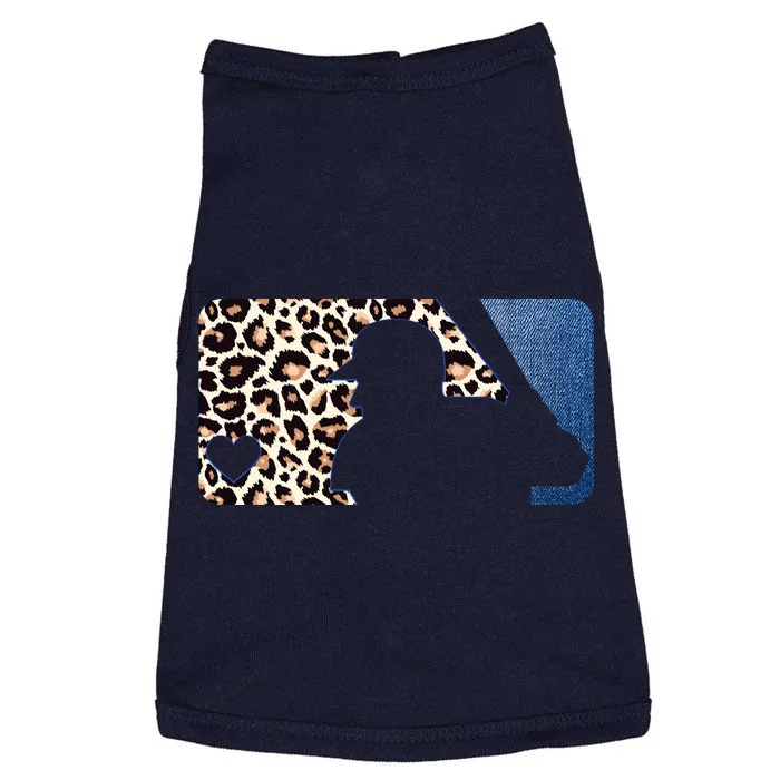 Cute Leopard Blue Jean Print Baseball Logo Doggie Tank