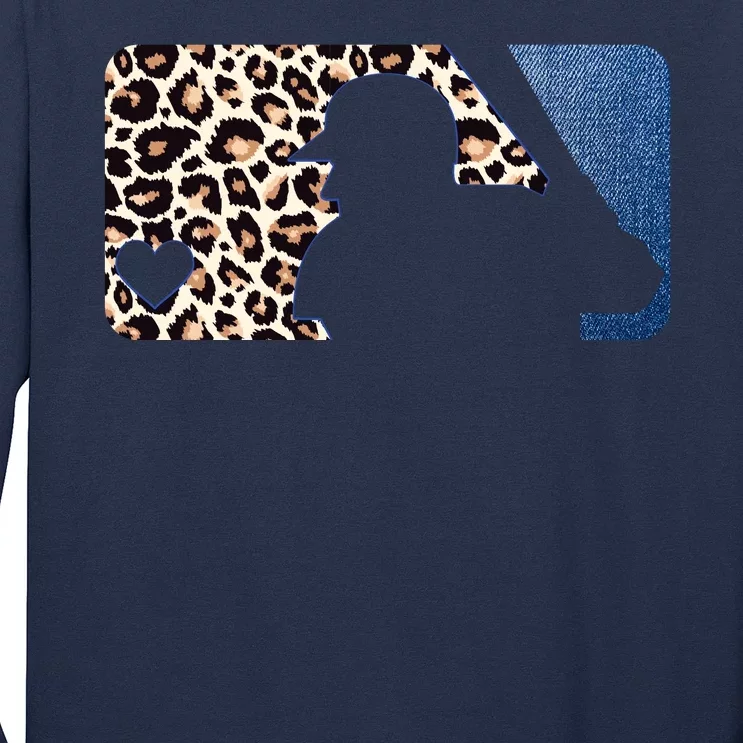 Cute Leopard Blue Jean Print Baseball Logo Long Sleeve Shirt