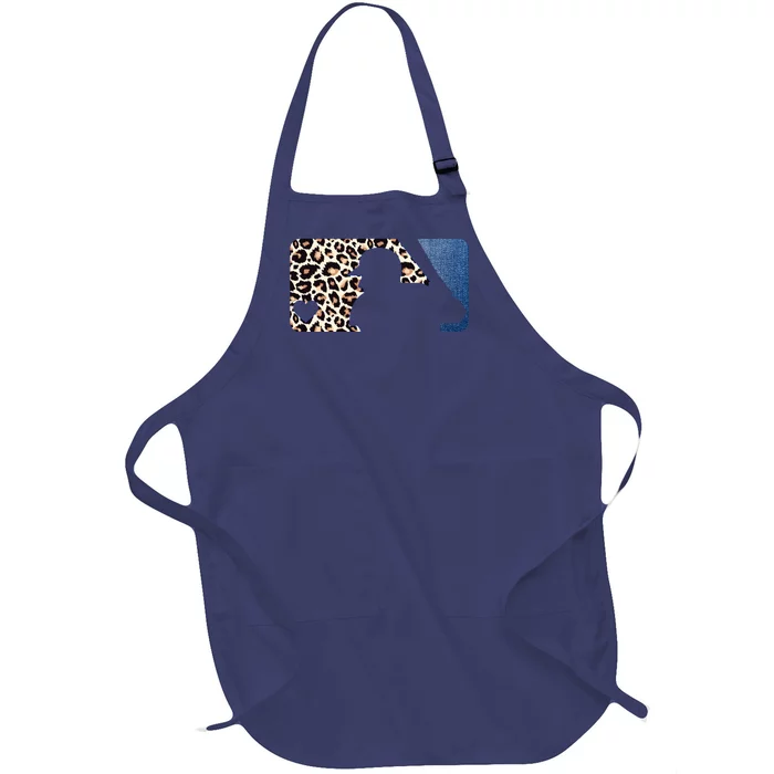 Cute Leopard Blue Jean Print Baseball Logo Full-Length Apron With Pocket