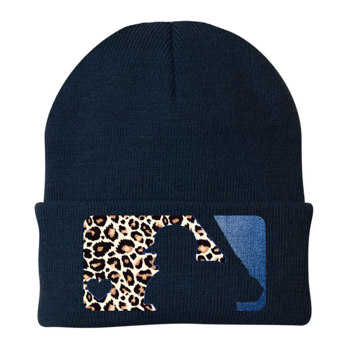 Cute Leopard Blue Jean Print Baseball Logo Knit Cap Winter Beanie