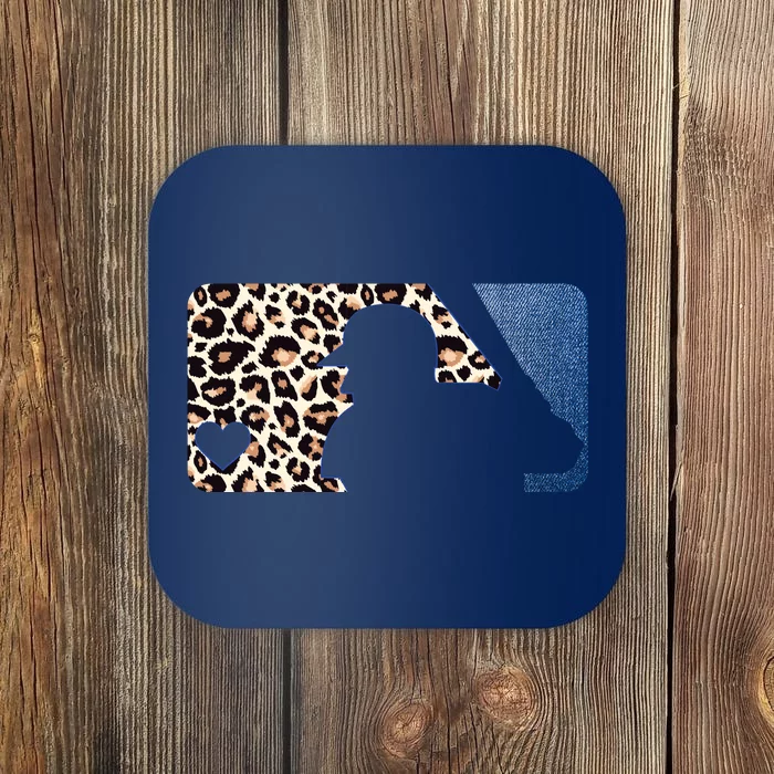 Cute Leopard Blue Jean Print Baseball Logo Coaster