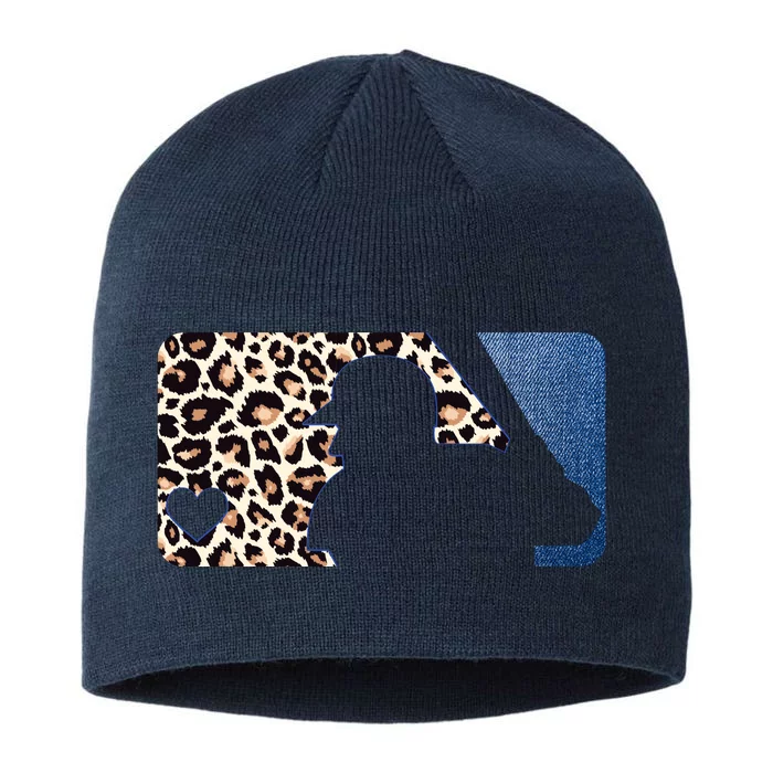 Cute Leopard Blue Jean Print Baseball Logo 8 1/2in Sustainable Knit Beanie