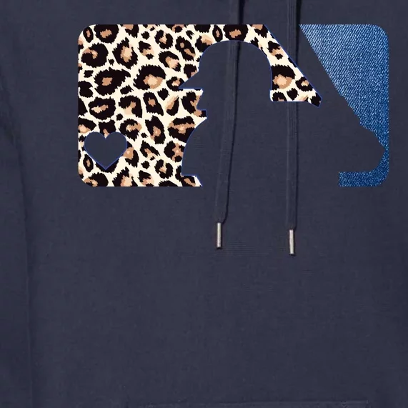 Cute Leopard Blue Jean Print Baseball Logo Premium Hoodie