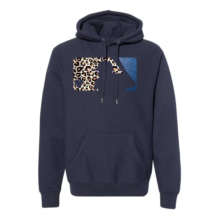 Cute Leopard Blue Jean Print Baseball Logo Premium Hoodie