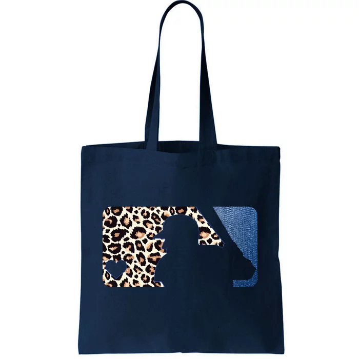 Cute Leopard Blue Jean Print Baseball Logo Tote Bag