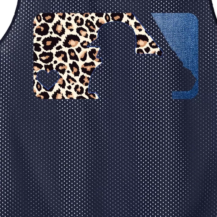 Cute Leopard Blue Jean Print Baseball Logo Mesh Reversible Basketball Jersey Tank